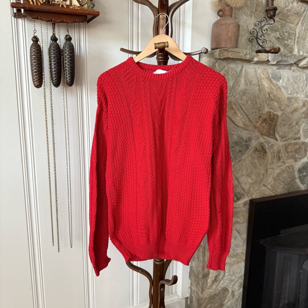 Vintage Cotton Red Cable Knit Sweater women’s XL